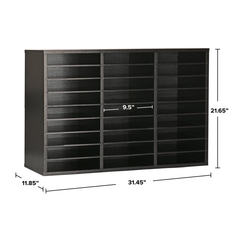 Black MDF 27-Compartment Adjustable Literature Organizer