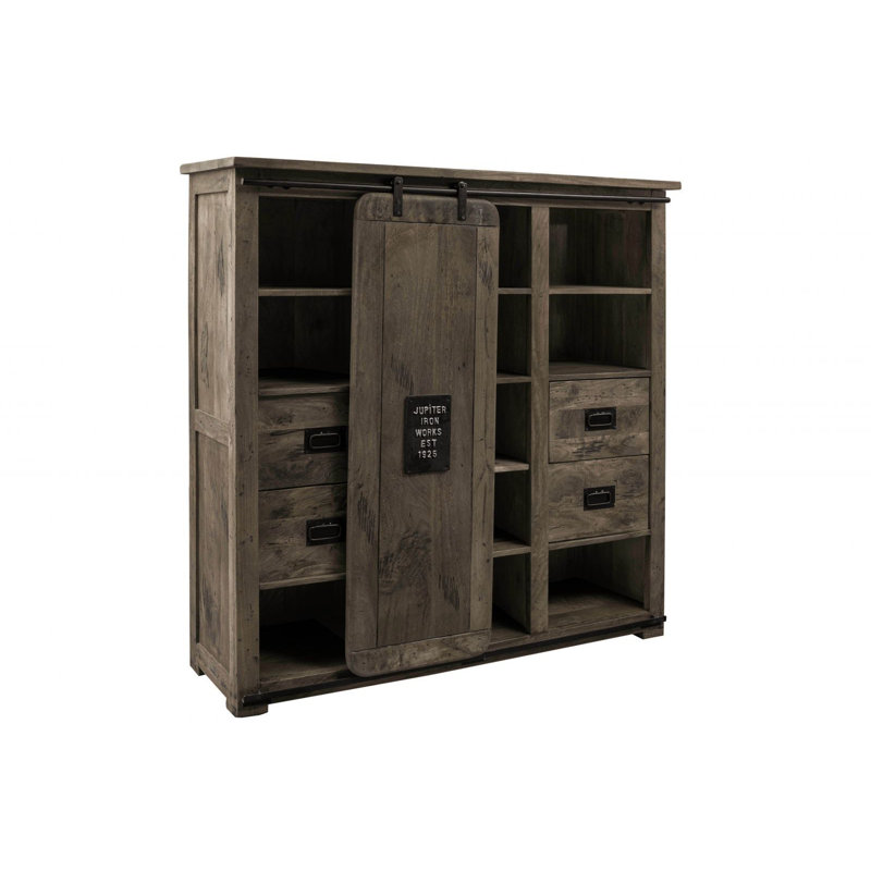 Railway 142cm Solid Wood Sideboard, Lacquered Grey