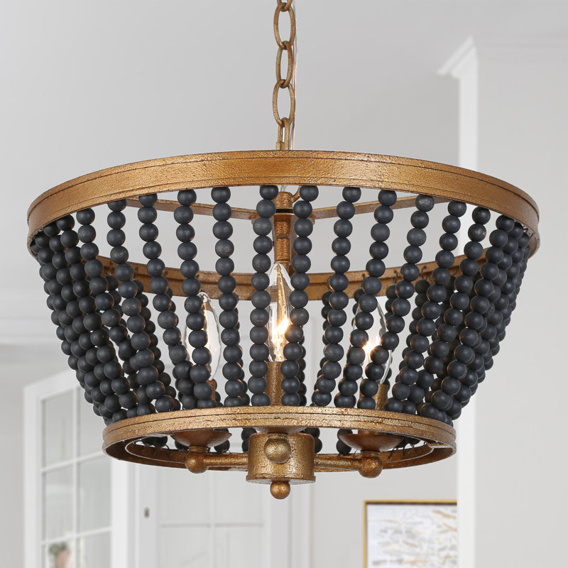 Lustre à 3 lumières avec décorations perlées Hatfrneld, Noir