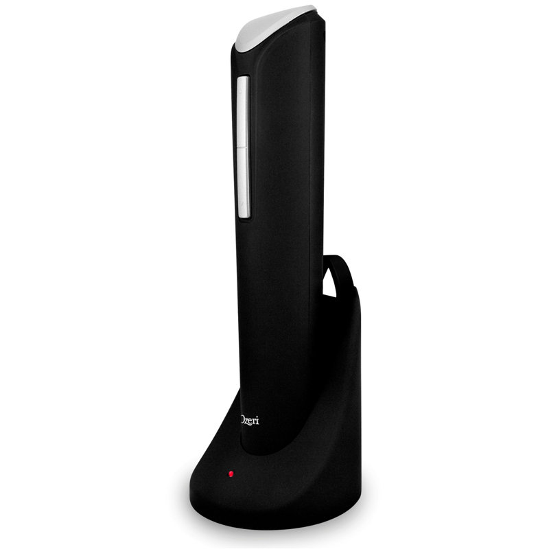Pro Electric Wine Bottle Opener with Wine Pourer, Stopper, Foil Cutter and Elegant Recharging Stand, Black