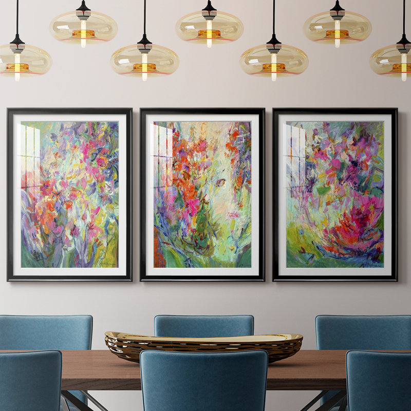 «Bold Flourish I», impression encadrée sur mesure de qualité supérieure mate - 3 pièces, H 30 po x l 63 po
