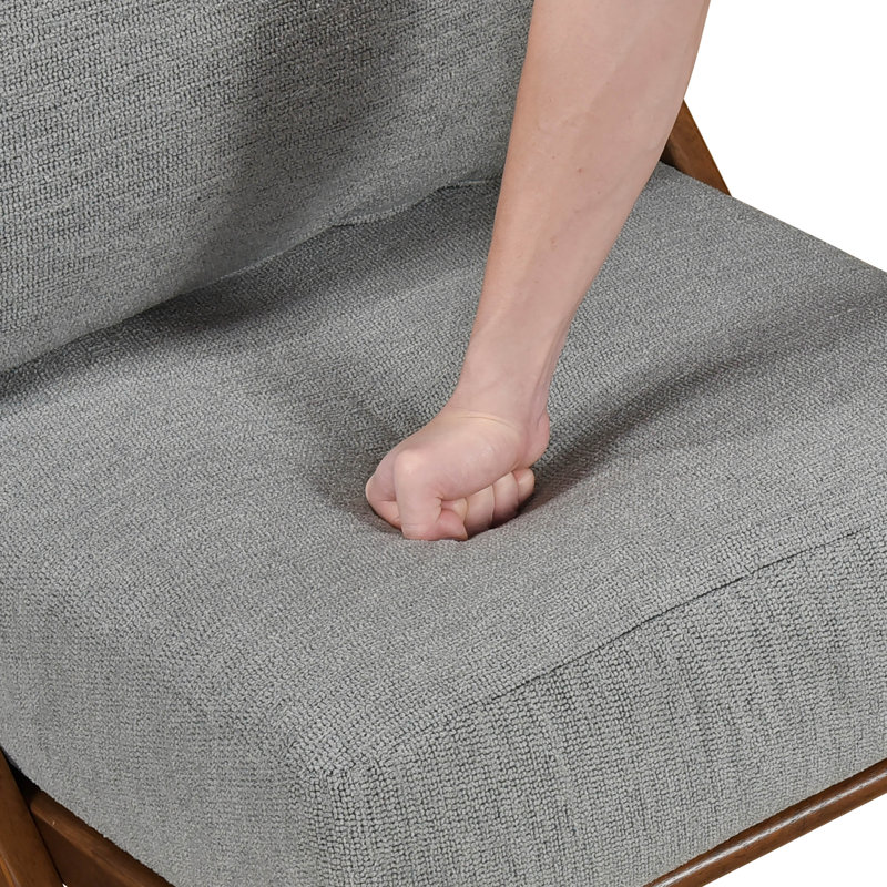 Élégant fauteuil d'appoint en chenille grise avec coussin en mousse et structure en bois d'hévéa brun, Gris