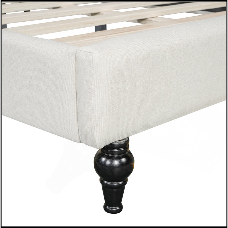 Lit de jour en L en forme de L, avec pieds en bois massif, Lit double, Beige