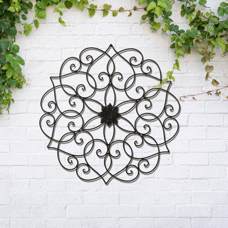 23"D Traditional Floral Iron Scroll Outdoor Wall Decor