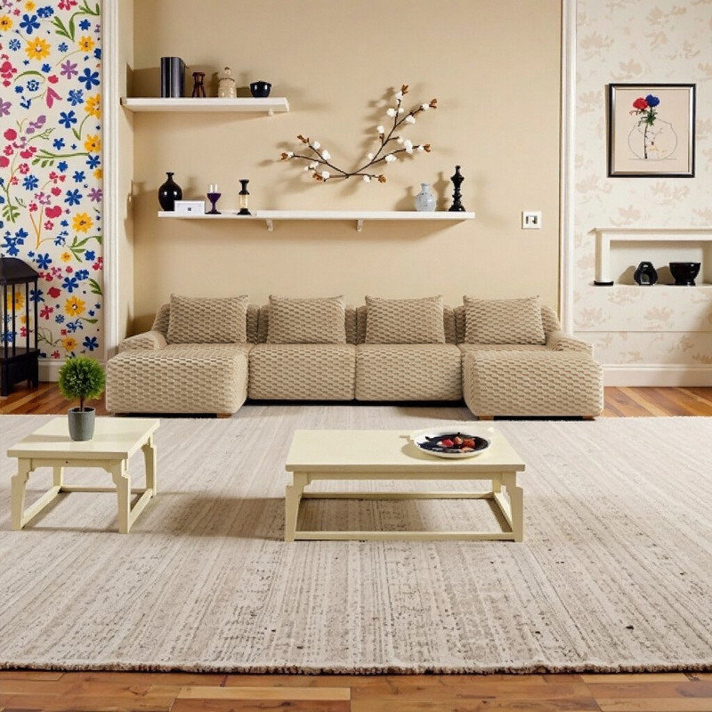 U-Shaped Modular Sectional Sofa Flannelette Fabric 4-Seater Deep Seat Sofa With Movable Ottoman, Brown