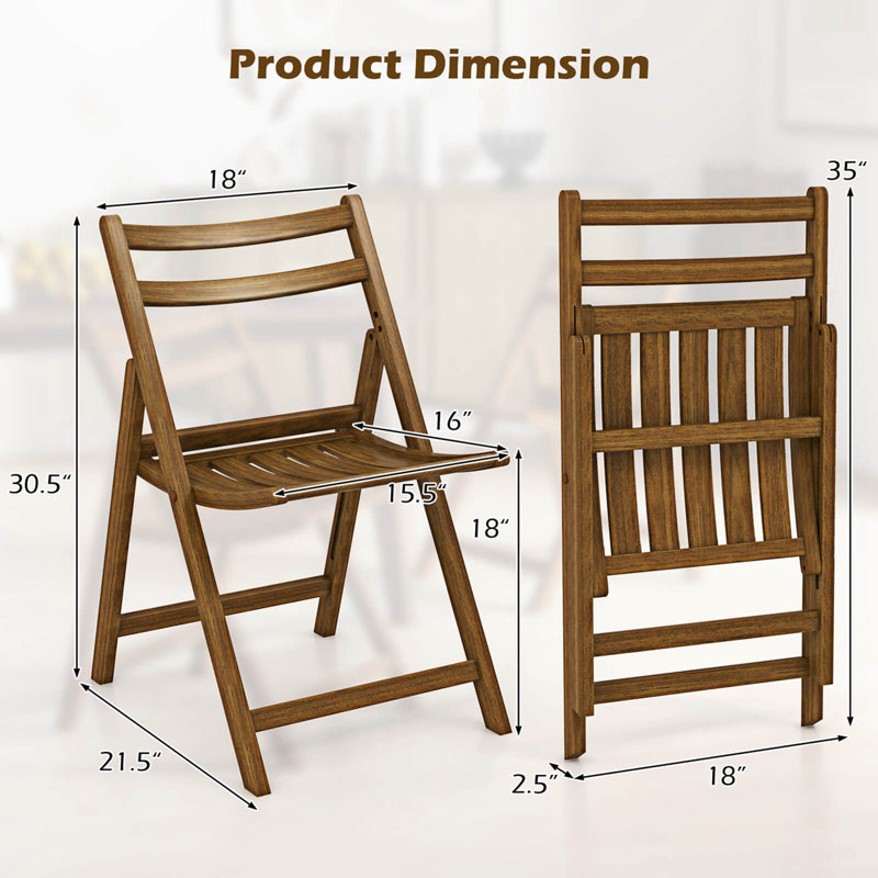Chaise de salle à manger pliante avec dossier à lattes et assise en bois d'hévéa, 2
