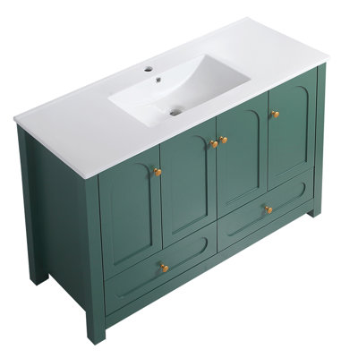 Meuble-lavabo 48 po avec lavabo en céramique, 4 portes à fermeture douce et 2 tiroirs