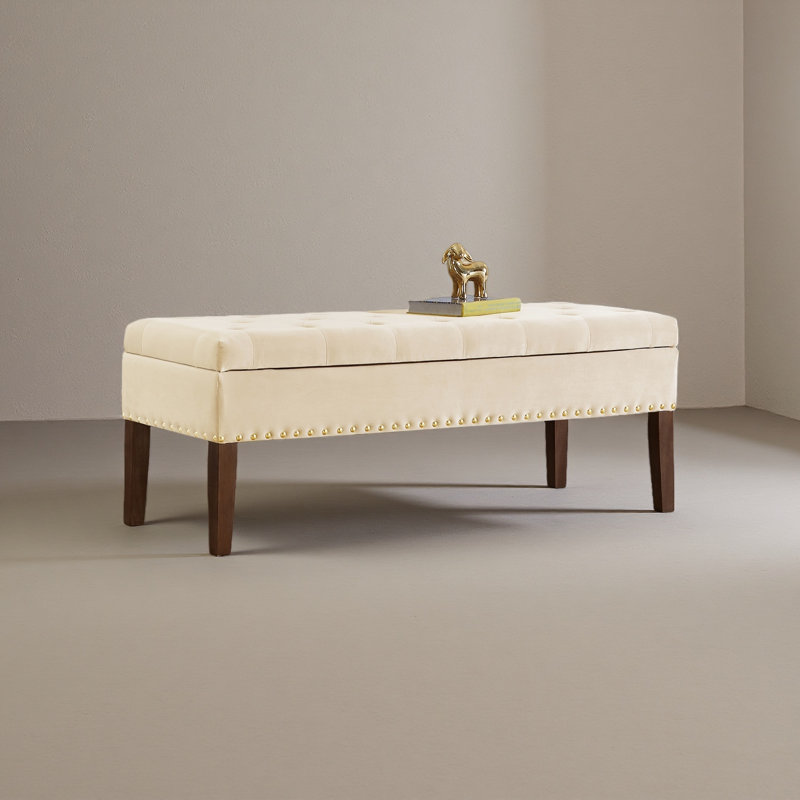 Tufted Bench With Storage, Cream