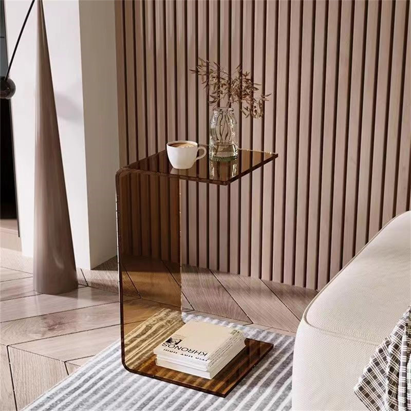 Clear Acrylic C-Shape Side Table, 25.59" H x 11.81" W x 11.81" D, Brown