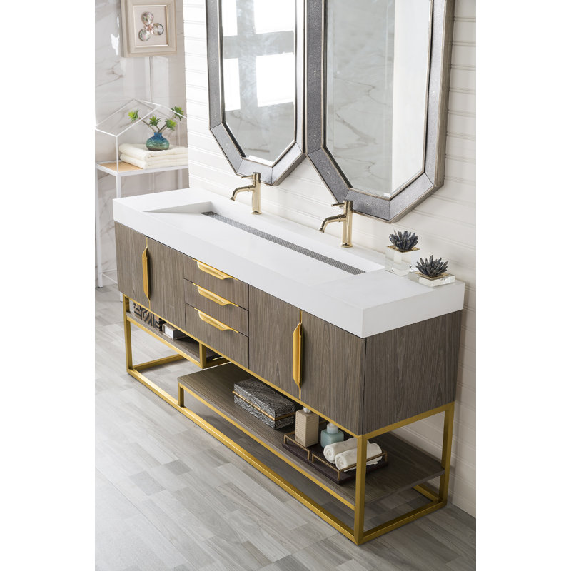 Columbia 72'' W Single Vanity, Dusk Gray, Glossy White, Radiant Gold