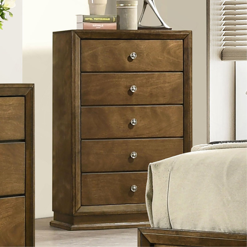 Meuble de chambre style transitionnel 1 pièce commode 5 tiroirs queue d'aronde en métal