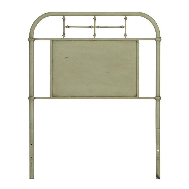 Edmund Open-Frame Metal Headboard with Center Panel, King, Green