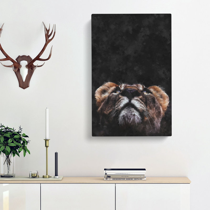 Lion Looking Upwards - Wrapped Canvas, 50cm H x 35cm W x 3cm D