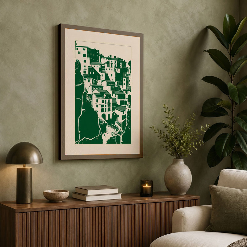 Hillside Town Modern - Wrapped Canvas, 18x12 - 45.7 x 30.5 cm, Cream Border