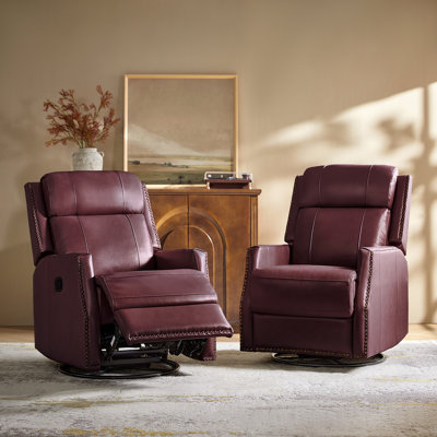 Annarita Genuine Leather Manual Swivel Rocking Recliner (Set of 2)
