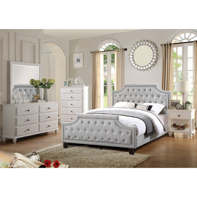 Stylish Full Bed In Gray - Polyfiber Material And Wood  Solid + Composite Appealing Color Scheme Frame