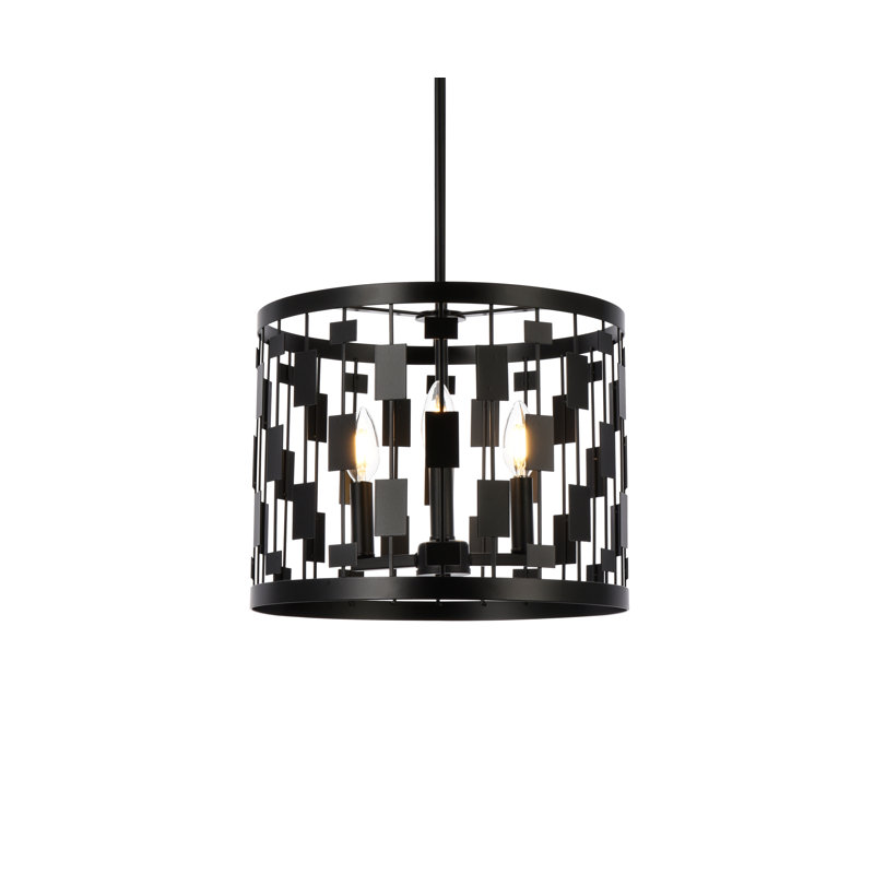 Luminaire suspendu tambour Fritz, Noir, H 11 po x l 14 po x P 14 po, 3 lumières