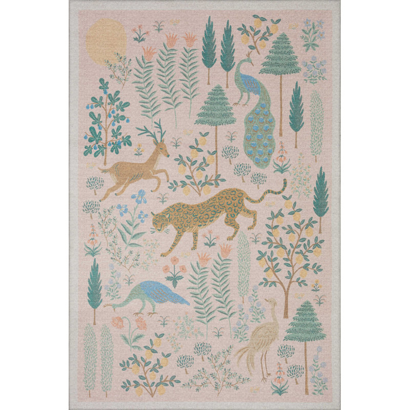 Rifle Paper Co. x Loloi Menagerie MEN-01 Les Fauves Blush Rug, Rectangle 5' x 7'6"