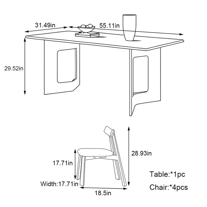 Ensemble de table de salle à manger moderne et simple en bois massif, H 29,52 po x L 55,11 po x l 31,49 po