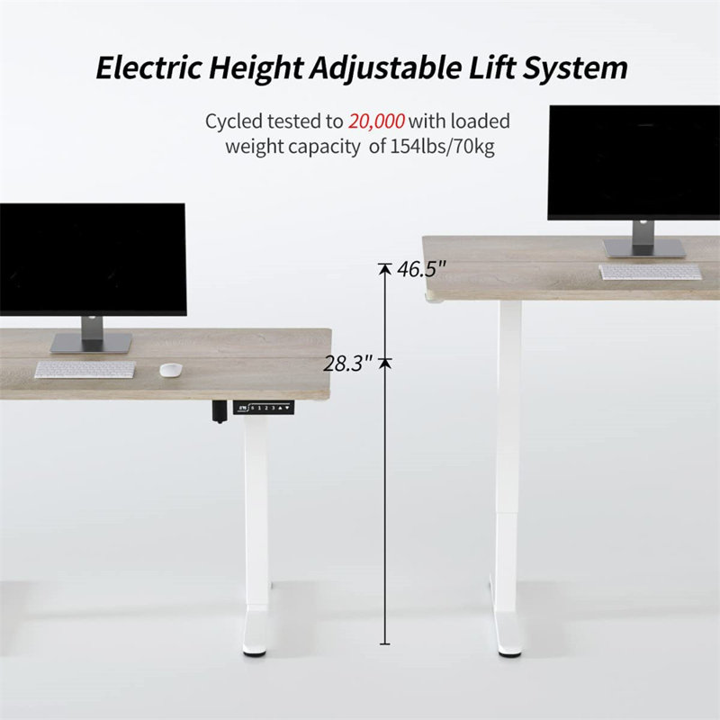 Khaseem 48" Adjustable Height Electric Standing Desk with Memory Controller and Hook, Light Brown/White