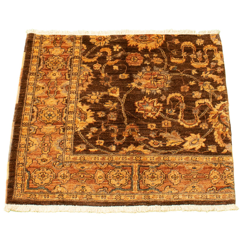 Tapis unique en laine noué à la main style Chobi des années 1980 de 2 pi 10 po x 2 pi 11 po brun foncé