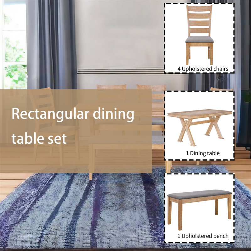 Ensemble de salle à manger rectangulaire L 59 po x l 35,4 po Kaior, Bois naturel délavé