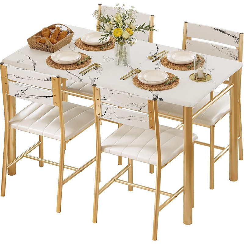 Solid Wood and Steel Top Dining Set