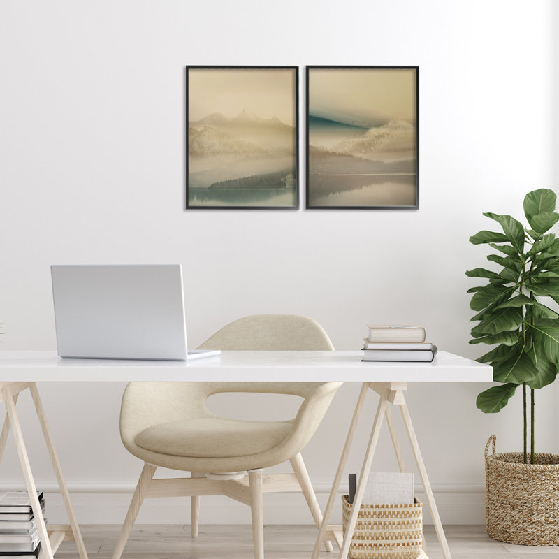 Ensemble de 2 giclées encadrées Misty Nature Awakening, design par Gemma Bardot, H 14 po x l 22 po