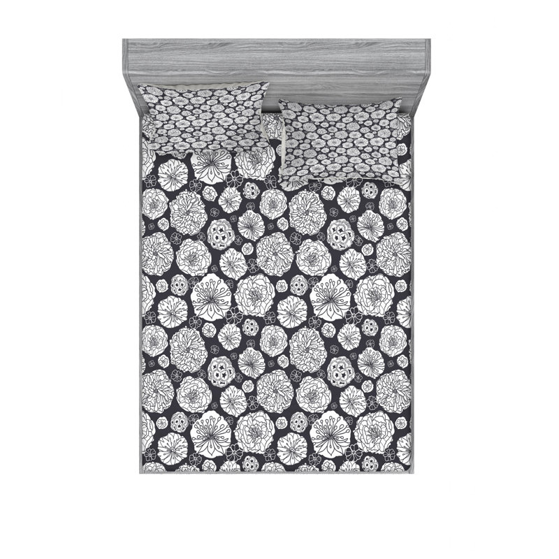 Microfiber Chevron Sheet Set, Floral, Queen Sheet Set with Fitted Sheet