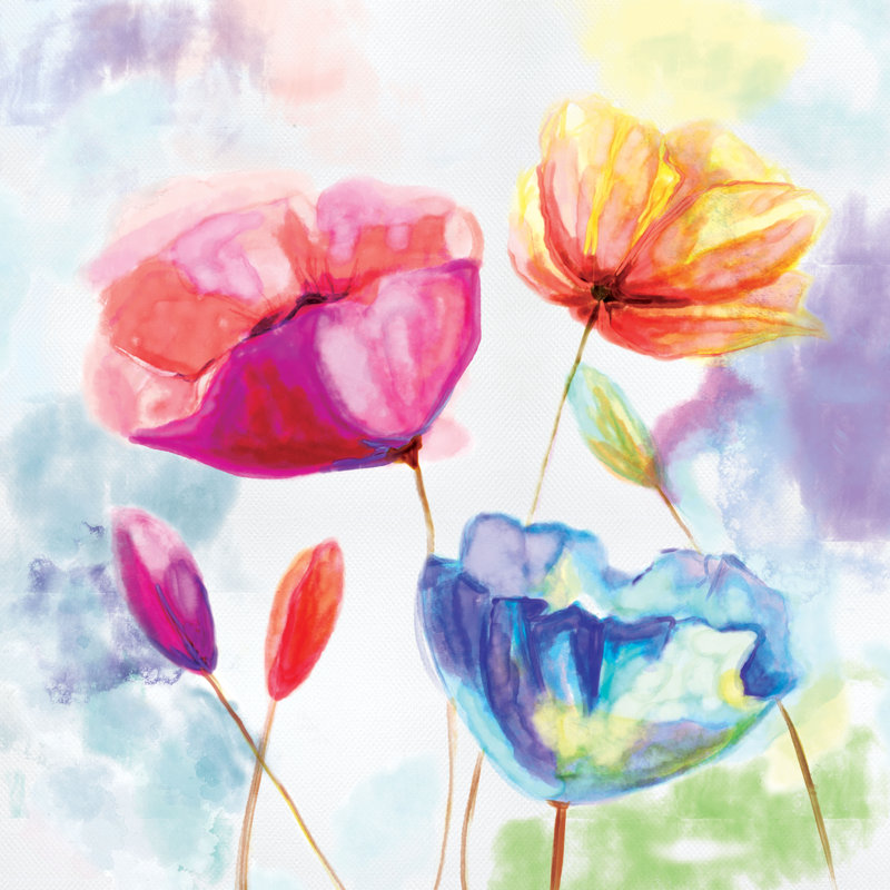 Poppies Watercolour - Wrapped Canvas Painting,  30cm H  x 30cm W 