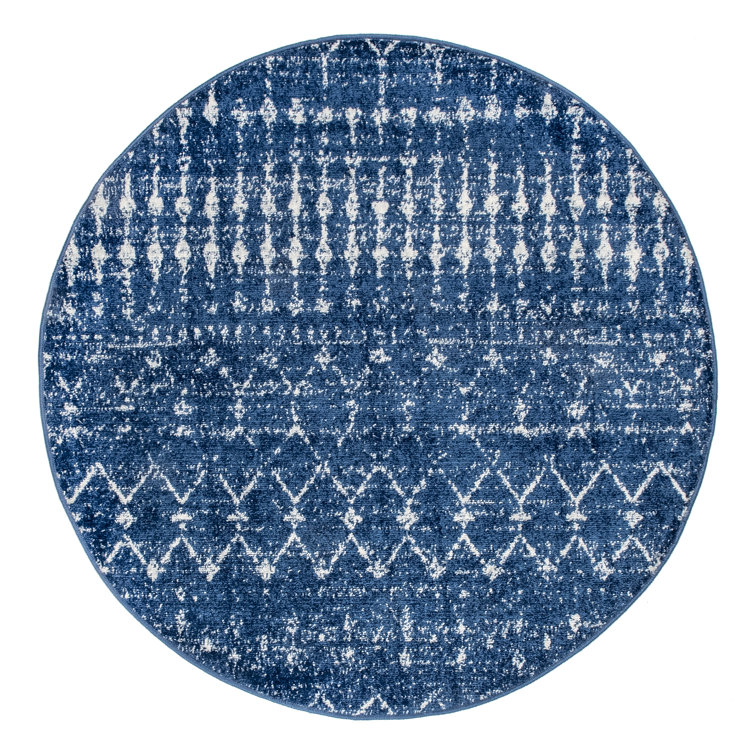 Maslah Geometric Moroccan Power Loom Performance Blue Rug
