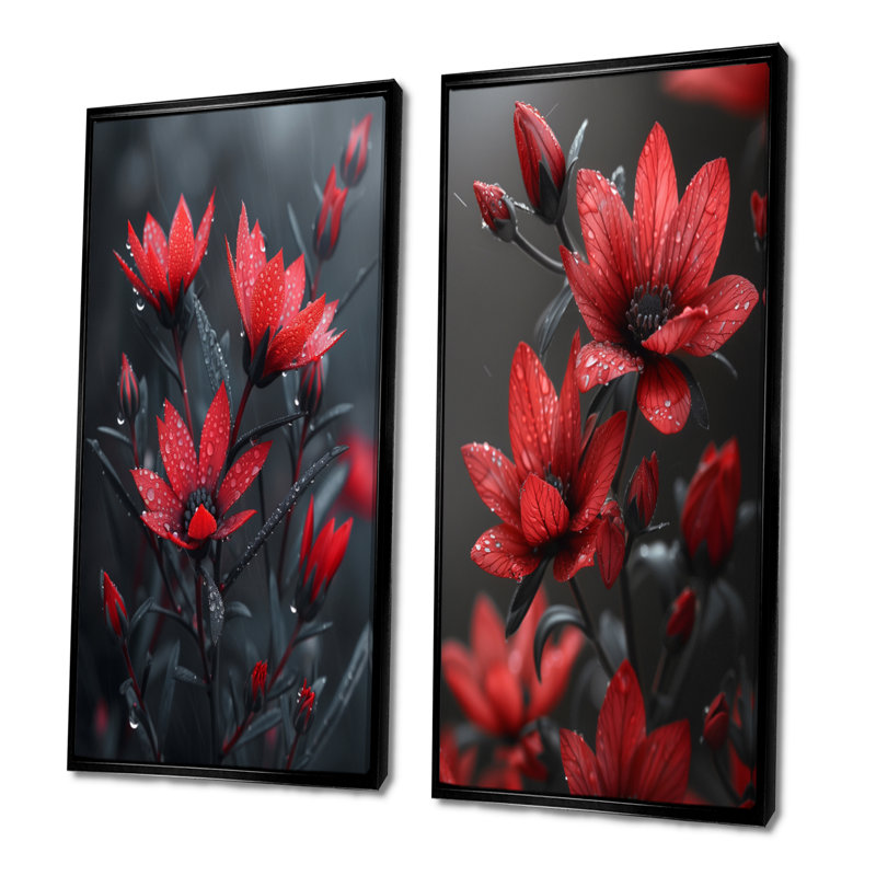 Ensemble de 2 pièces d'art mural monochromes rouges et gris, H 28 po x l 24 po, Noir, noir, noir, noir, Impression encadrée