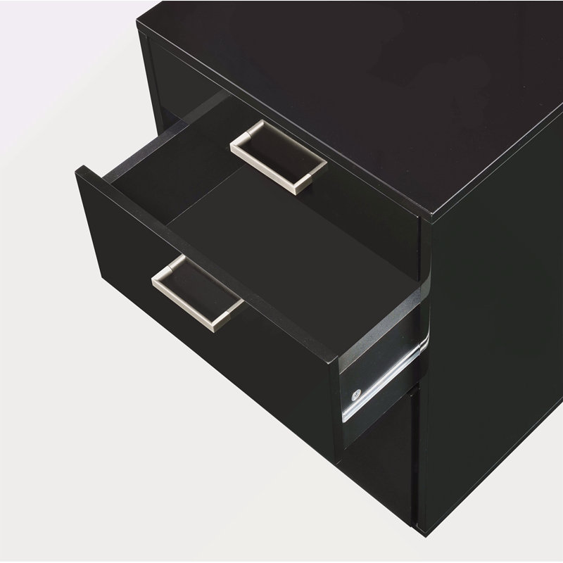 High Gloss & Chrome Finish File Cabinet, Black