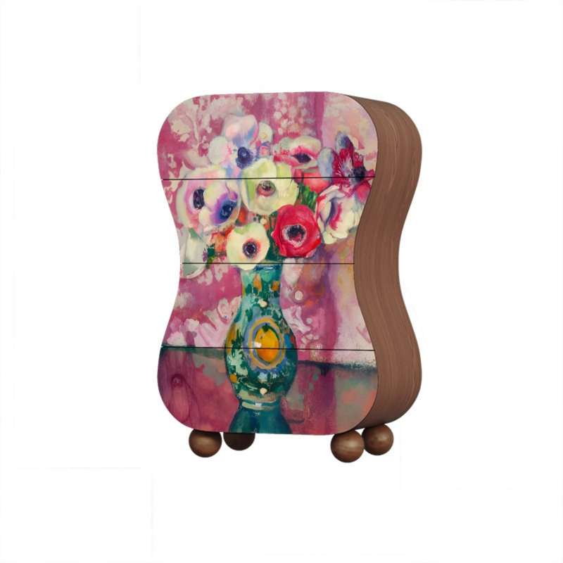 Commode d'appoint de rangement moderne à quatre tiroirs, Noyer