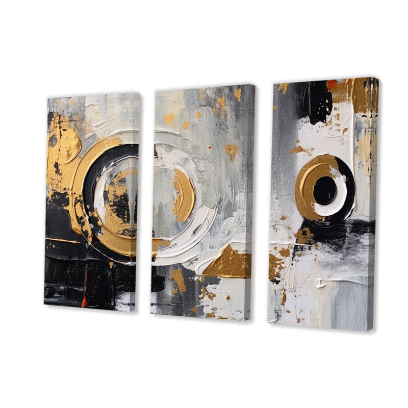 Tourbillons dorés à multiples facettes sur toile, 3 pièces, H 28 po x l 36 po x P 1 po