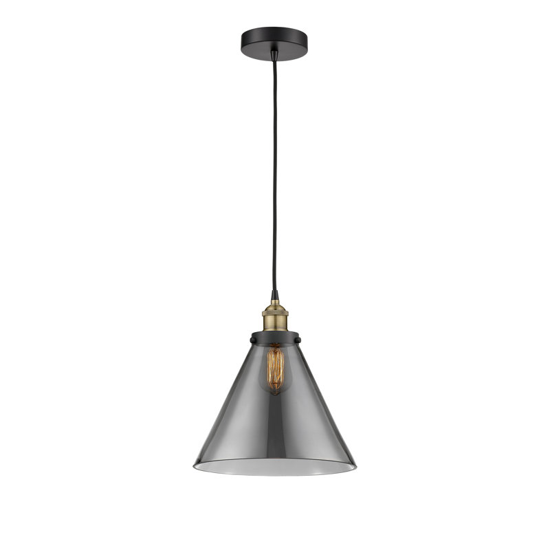 Mini-luminaire suspendu 1 lumière Cone, H 9,75 po x l 7,75 po x P 7,75 po, Plaqué couleur fumée, Laiton antique noir