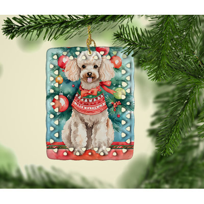 Ornement en porcelaine de Noël caniche