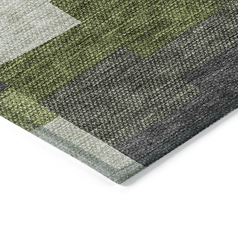 HomeRoots 8' X 10' Olive Green And Artichoke Green Geometric Washable Indoor Outdoor Area Rug
