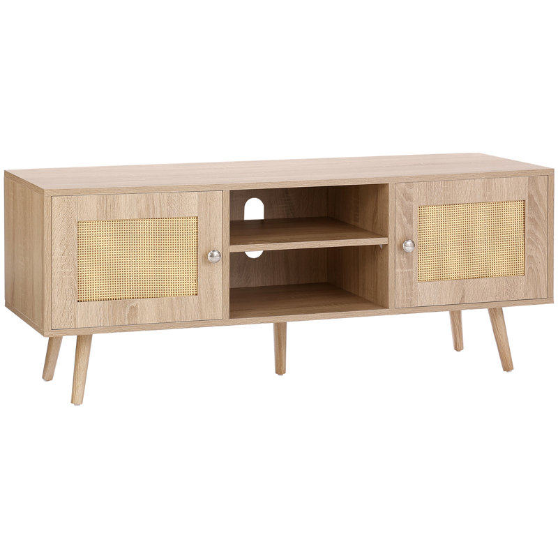 Meuble télé en rotin Daileny, meuble télé Boho pour téléviseur de 55 po, Bois de chêne