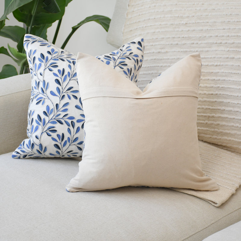 Broderie florale bleue, Bleu, Ensemble 2 pièces, H 18 po x l 18 po
