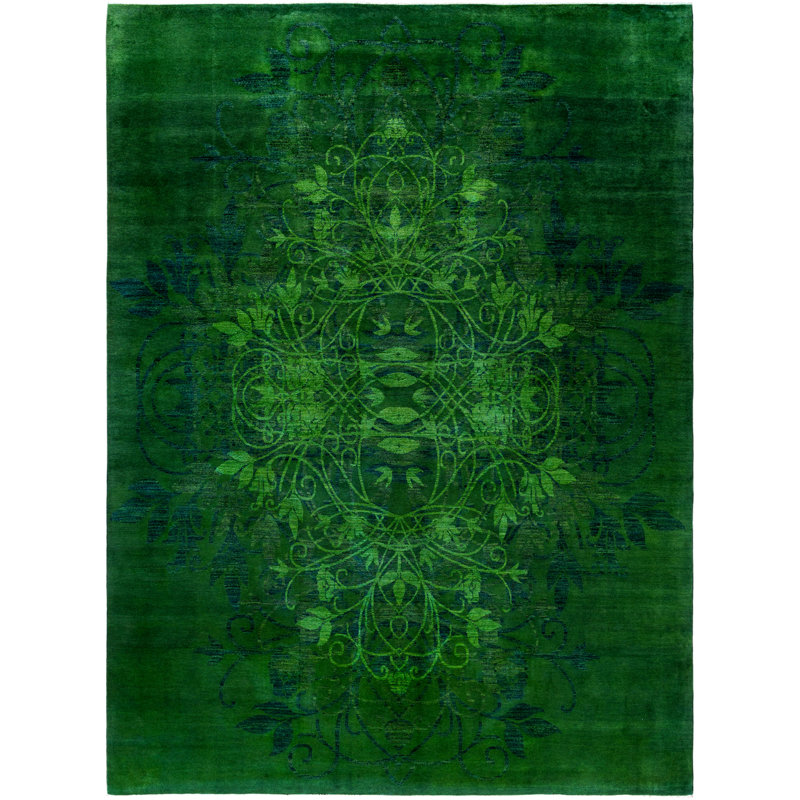 Overdyed Hand-Knotted Wool Modern-Contemporary Green Area Rug 9' 2" x 12' 3"