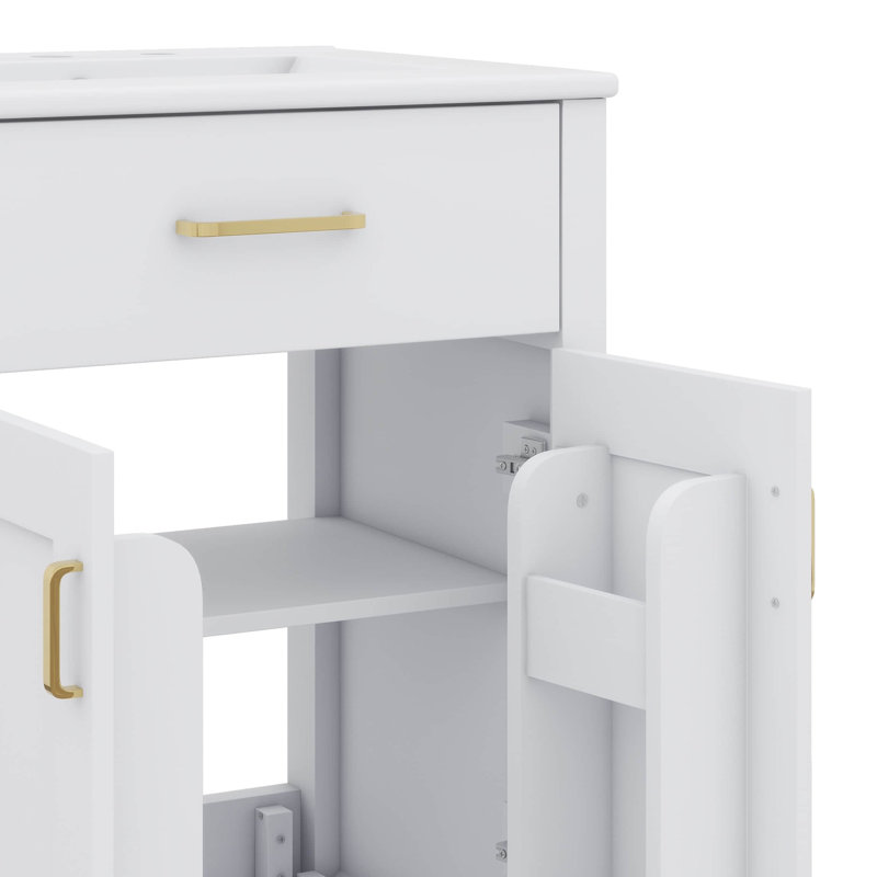 Lavabo de 24 pouces avec armoire intégrée, White, Doré
