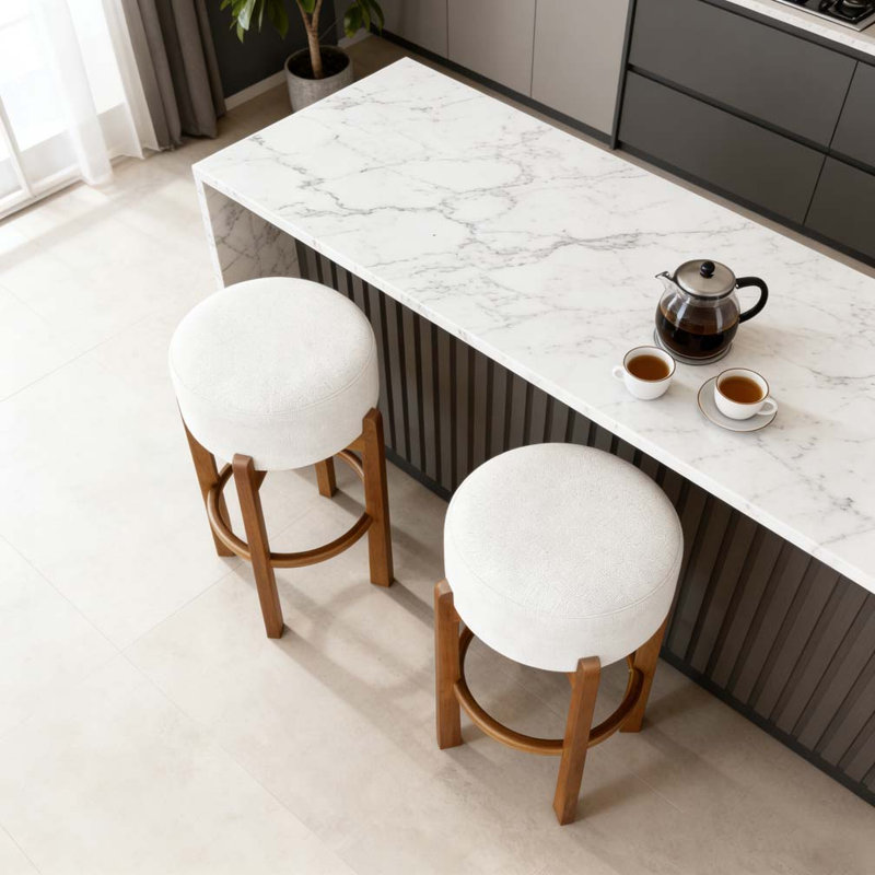 Tabouret de bar rembourré en bois, Noyer