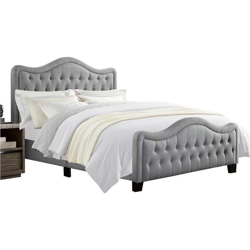 Upholstered Polyester Tufted Button Adjustable Height Headboard with Footboard, Queen, Gray