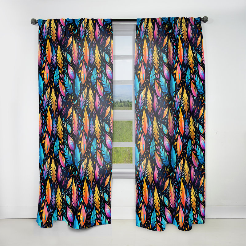 Tribal Dreamscape Feather Motif Boho - Rideau Boho - Rideau abstrait obscurcissant - 1 panneaux, L 52 po x L 120 po