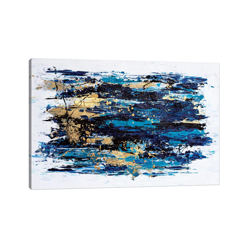 Blue Tide par Nikki Chauhan-impression d’art graphique, H 32 po x l 48 po x 1,5 po, Toile tendue, Pas de tapis