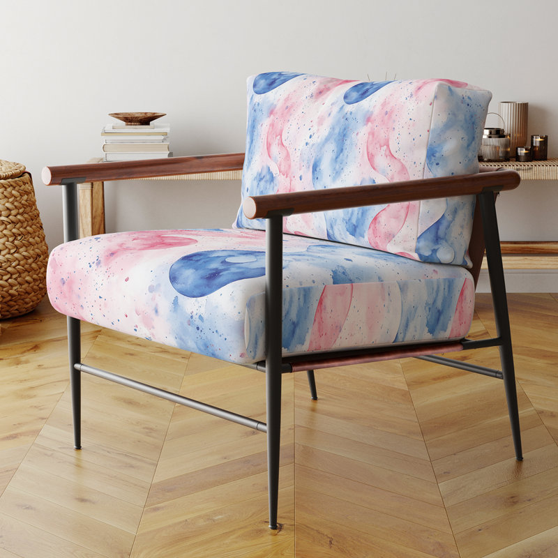 Chaise d'appoint Symbole pour les adolescents - Fauteuil Yin Yang rouge pastel, Bras ronds bruns