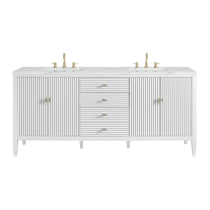 Myrrin 72'' W Double Vanity, Bright White, Ethereal Noctis, 8" Widespread