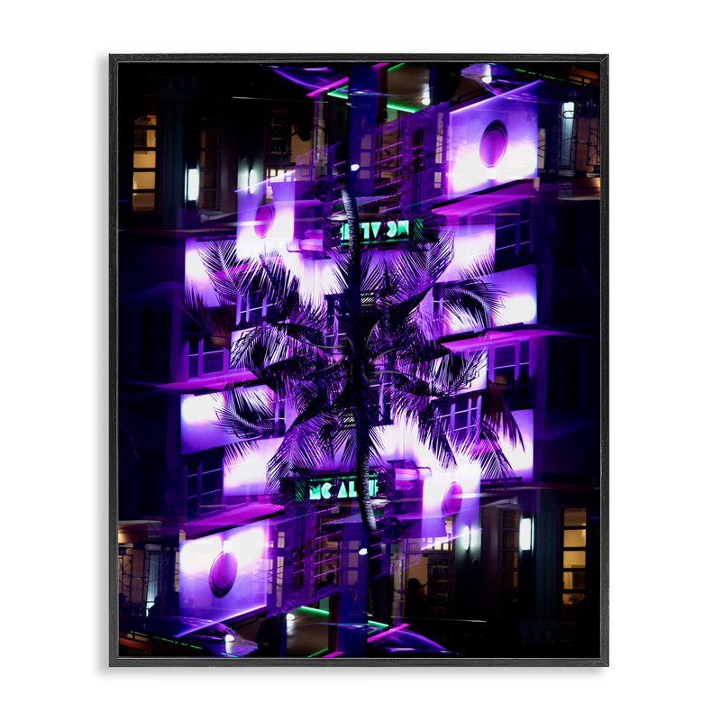 Giclée tropicale encadrée, dessin par Robin Vandenabeele, H 14 po x l 11 po, Giclée encadrée noir minuit