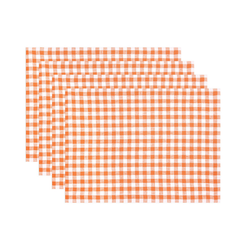 Gingham Checks - 100% Pure Linen Placemats, Muskmelon
